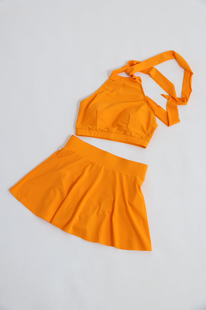 Vibrant Crop Tank Top and High-Waist Skirt Swim Suit: Your Beach Club Glamour Ensemble