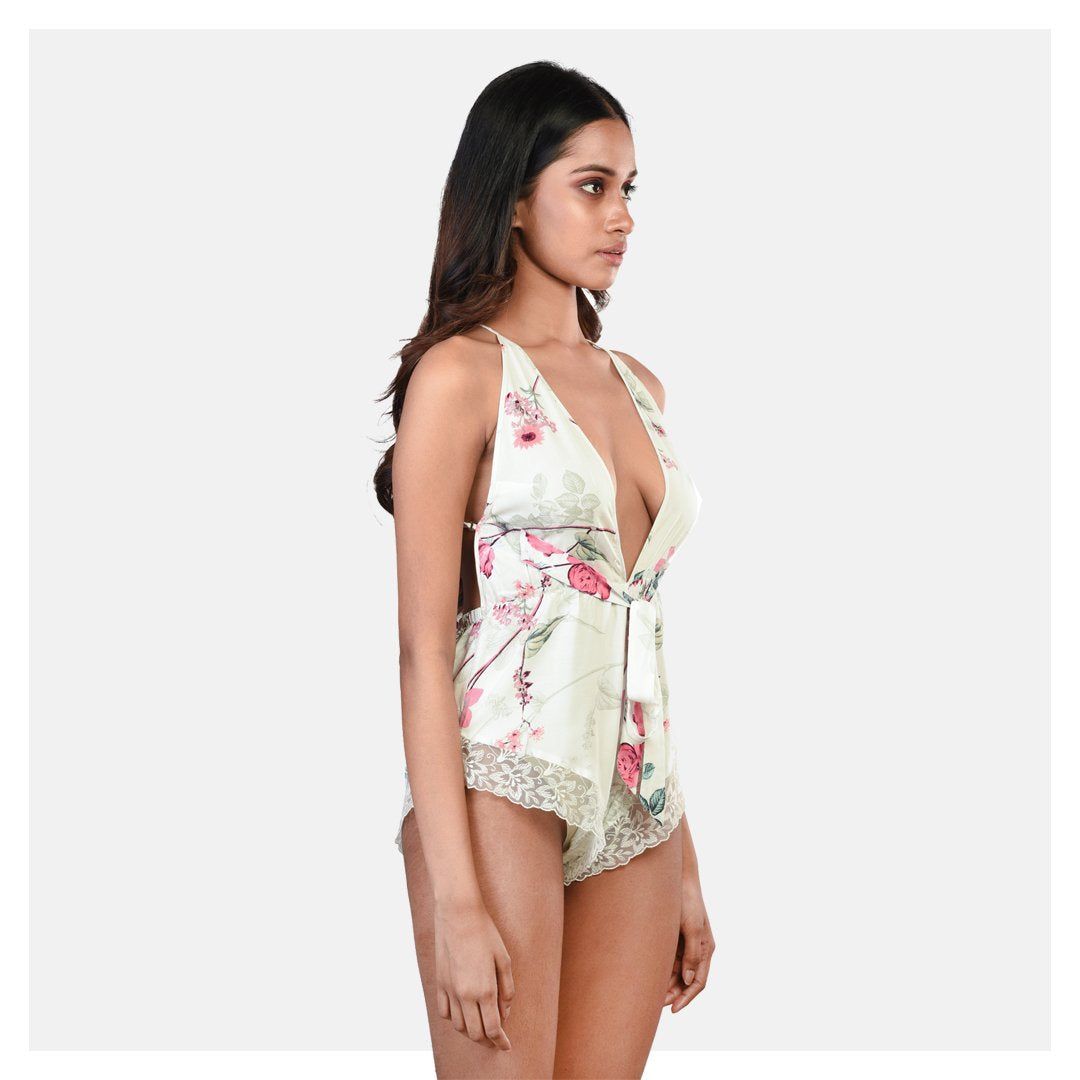 Stylish Off-White Floral Cotton Rayon Printed Playsuits for Women