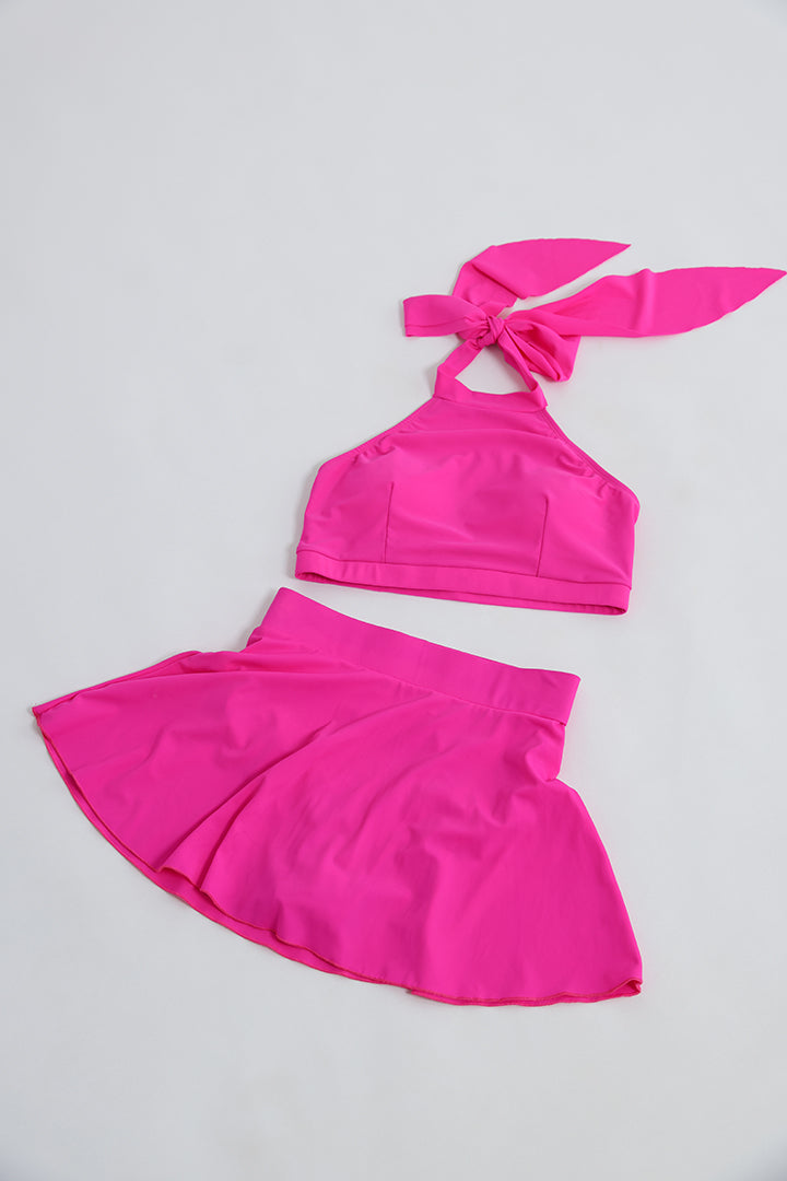 Vibrant Crop Tank Top and High-Waist Skirt Swim Suit: Your Beach Club Glamour Ensemble