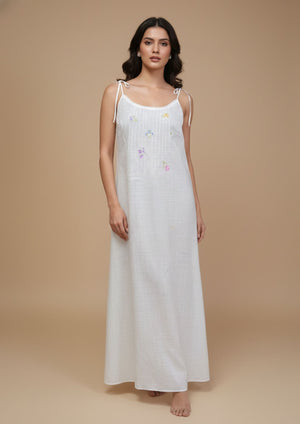 Ivory - Cotton sleeveless nightty