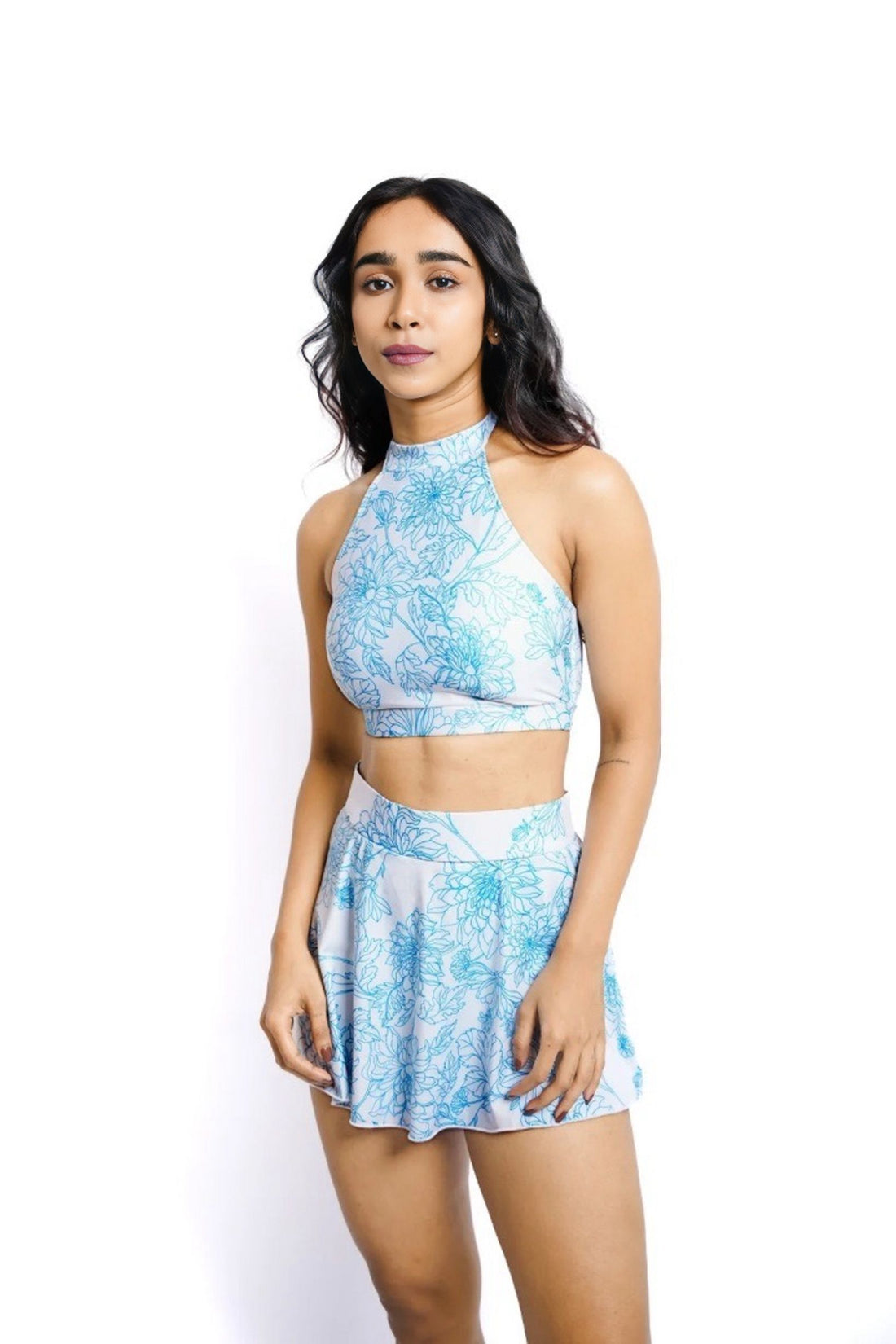 Dalia Dreams Crop Tank Top and High-Waist Skirt Swim Suit: Your Beach Club Glamour Ensemble