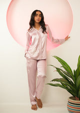 Blush Bloom Satin Night Suit