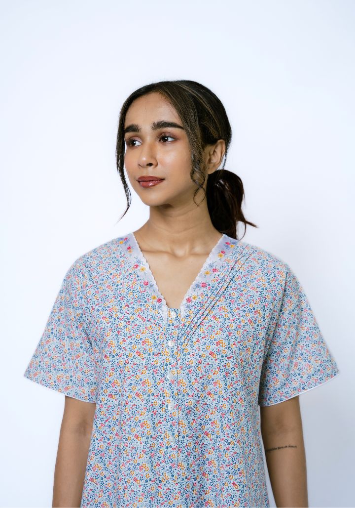 Floral Embroidered Cotton Nighty