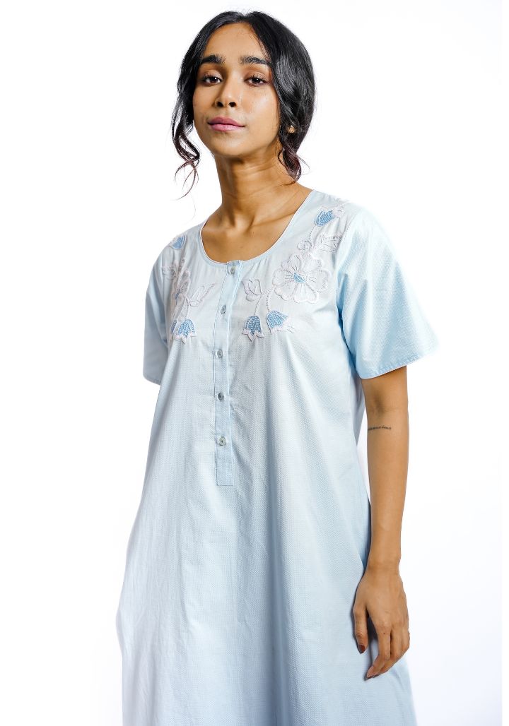 Hand Embroidered Cotton Nighty