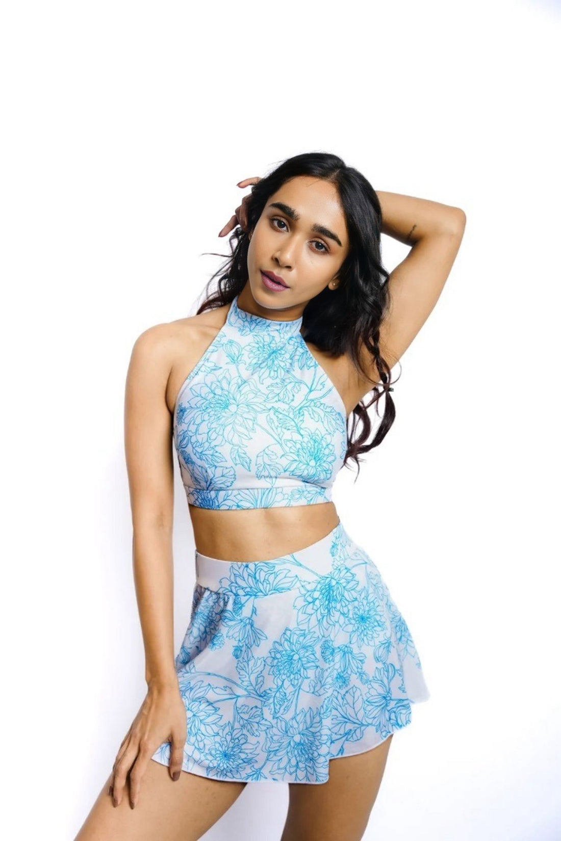 Dalia Dreams Crop Tank Top and High-Waist Skirt Swim Suit: Your Beach Club Glamour Ensemble