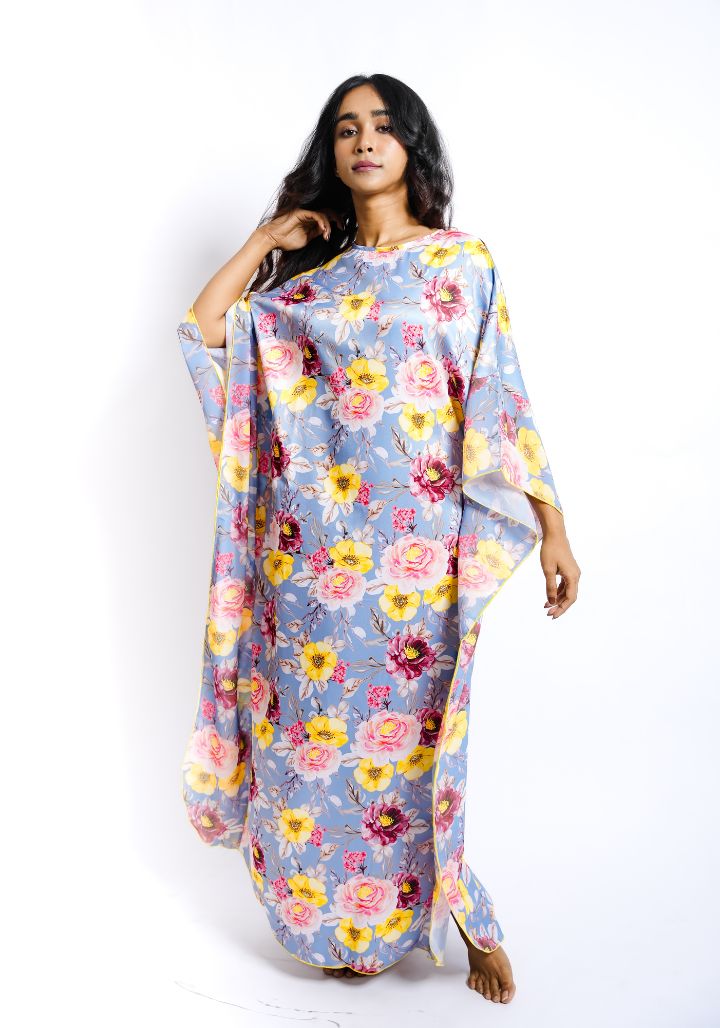 Floral Printed Satin Kaftan Nighty