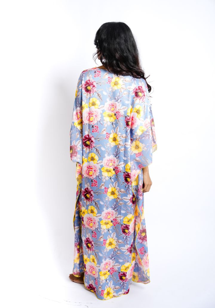 Floral Printed Satin Kaftan Nighty