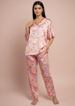Rose Bloom Satin Kaftan Set