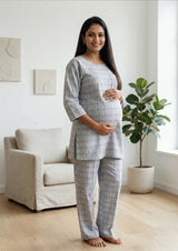 Grey - Cotton feeding night suit