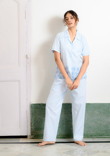 Blue - Cotton Blend pajama set
