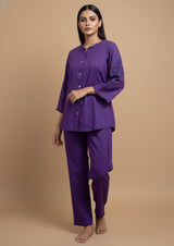 Plum Embroidered Night Set
