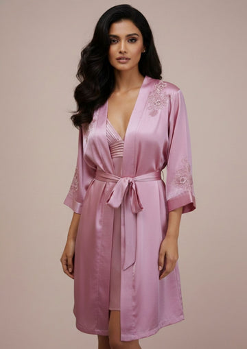 Rose Dusk Satin 2-Piece Nighty Gown Set – Rust