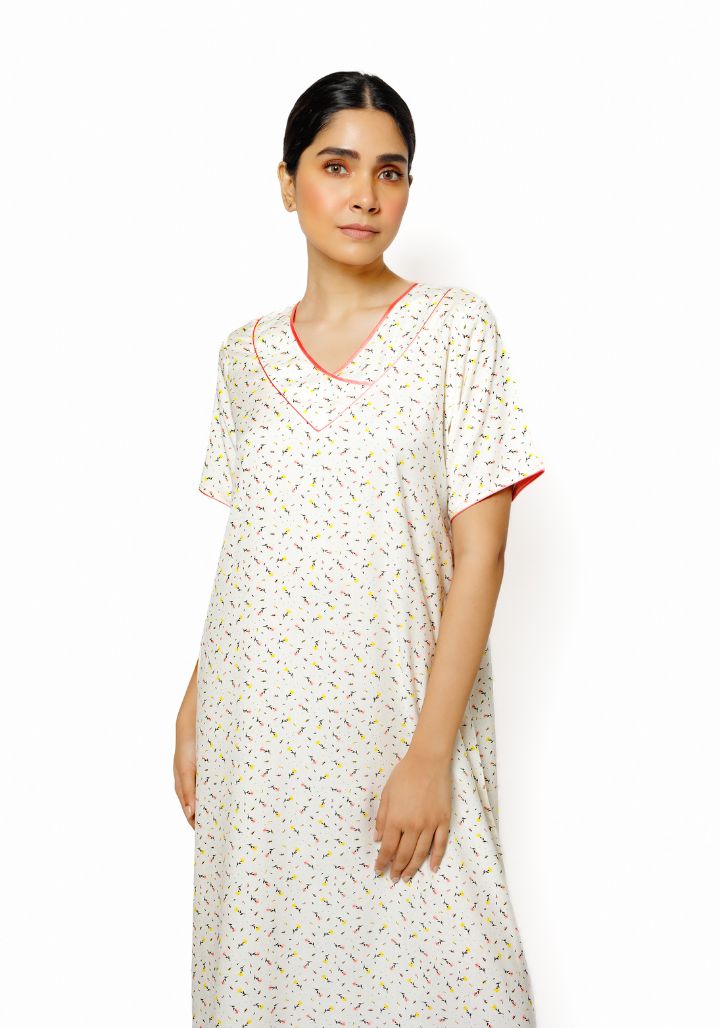 Exclusive Print Nighty with Satin Yoke Finish