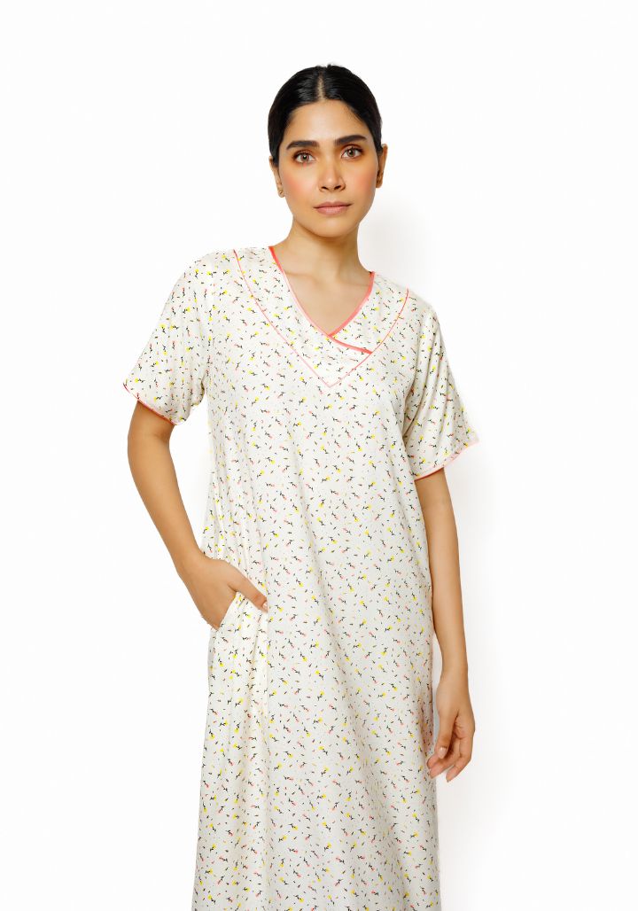 Exclusive Print Nighty with Satin Yoke Finish