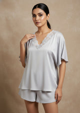 Silver - Satin shorts set