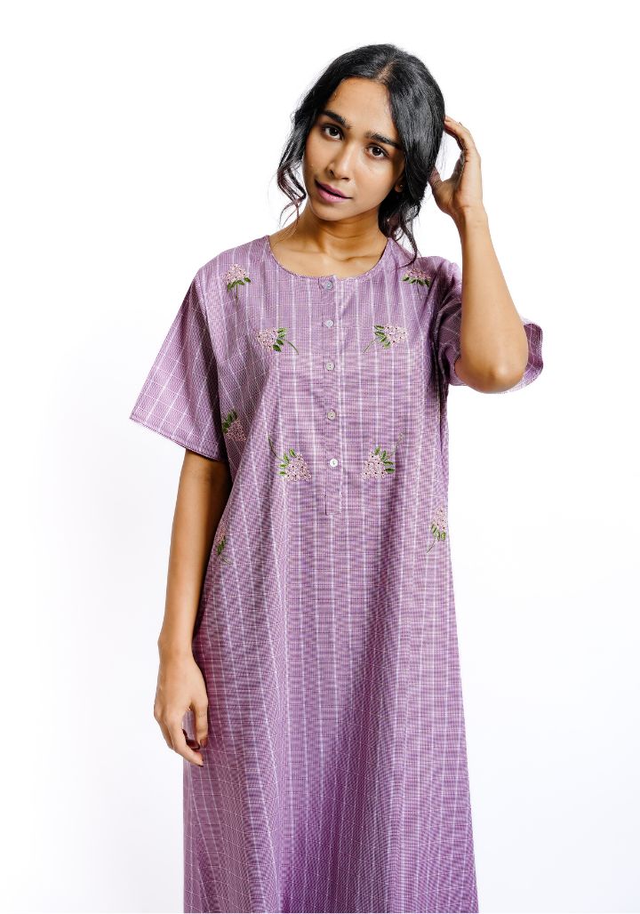 Women’s Cotton Nighty with Delicate Embroidery – Comfortable Sleepwear