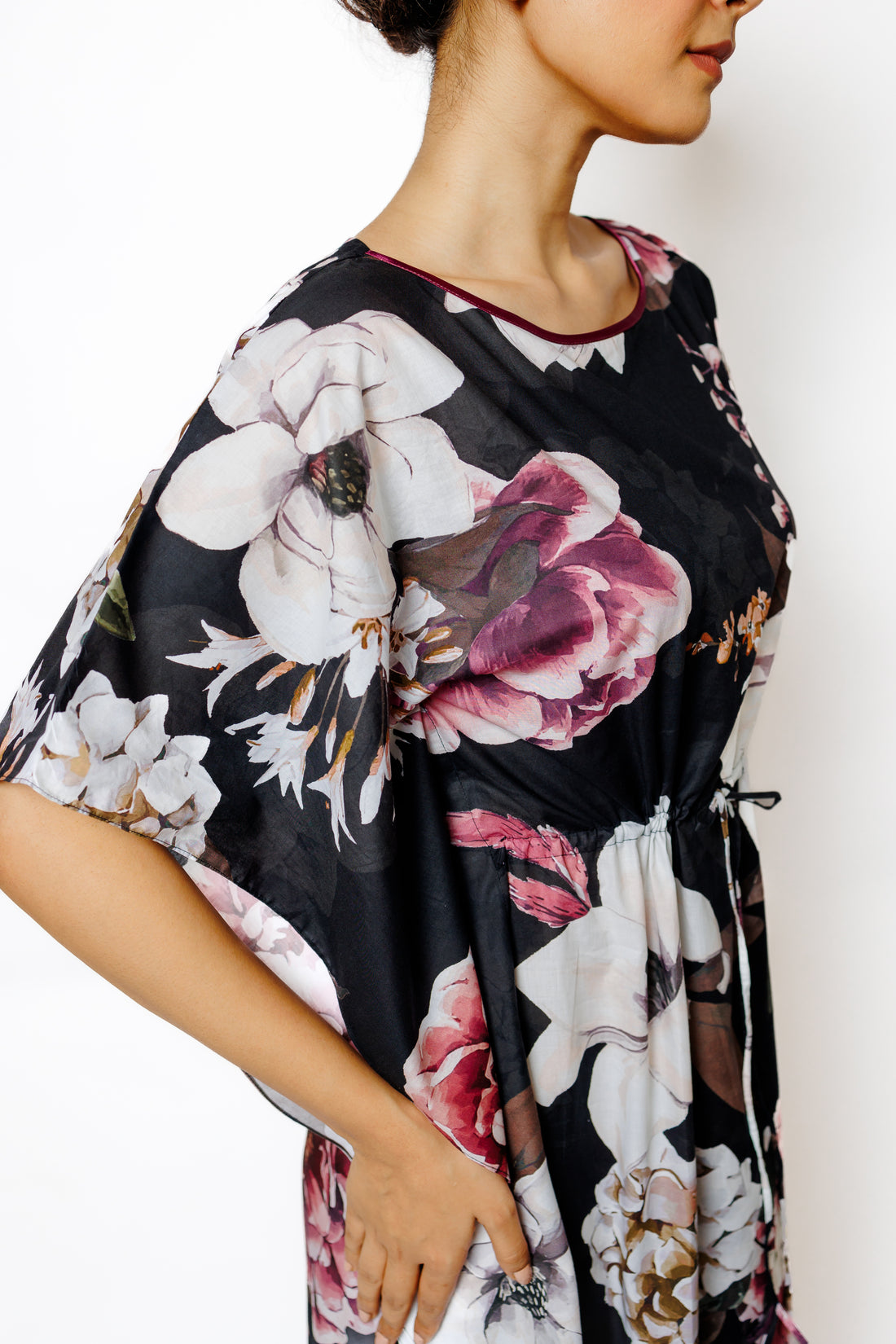 Feather-Soft Cotton Printed Kaftan with Drawstring