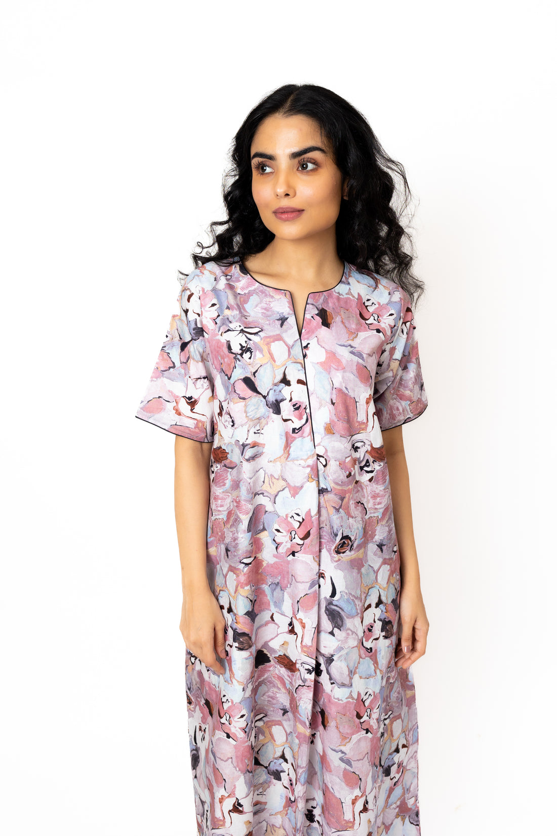 Long Feather-Soft Cotton Nighty with Piping Detail