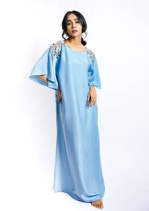 Satin Nighty with Cut-Work Shoulder Detail