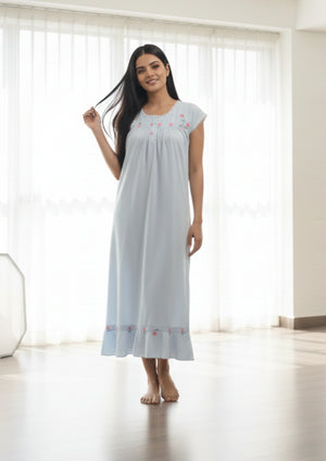 Blossom Mist Embroidered Sleeveless Nighty