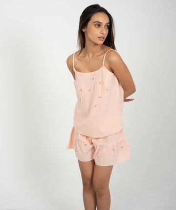 Peach - Cotton shorts set