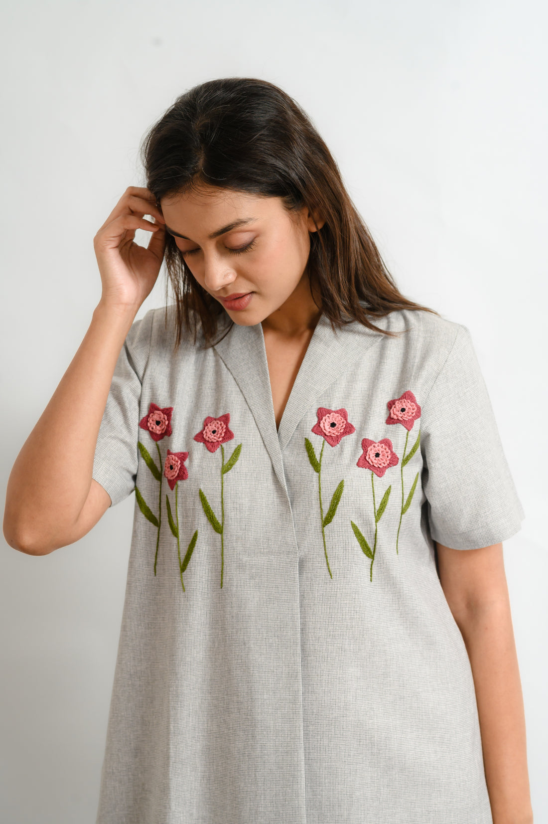 Hand-Embroidered Nighty in Subtle Green Tone