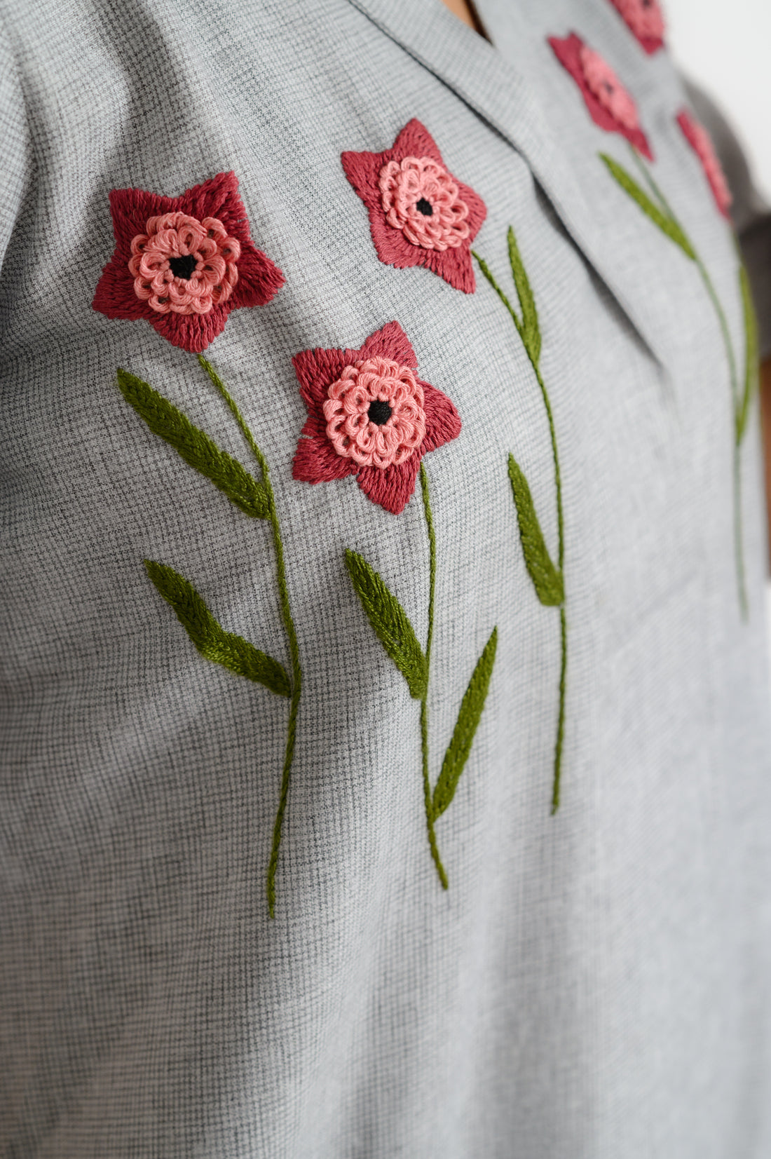 Hand-Embroidered Nighty in Subtle Green Tone