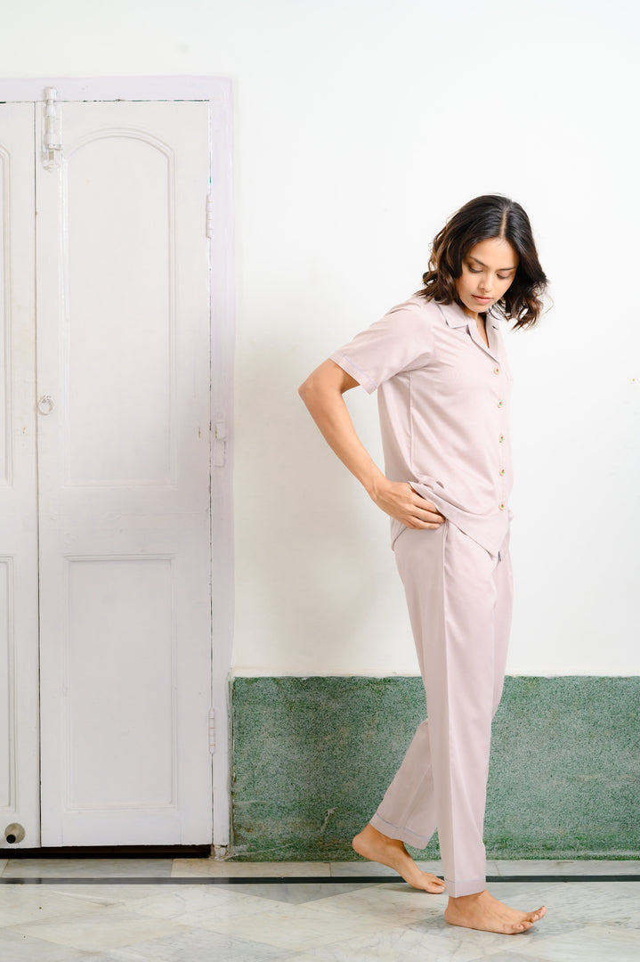 Experience Timeless Elegance with Our Rose Pink Cotton Classic Style Pajama Set