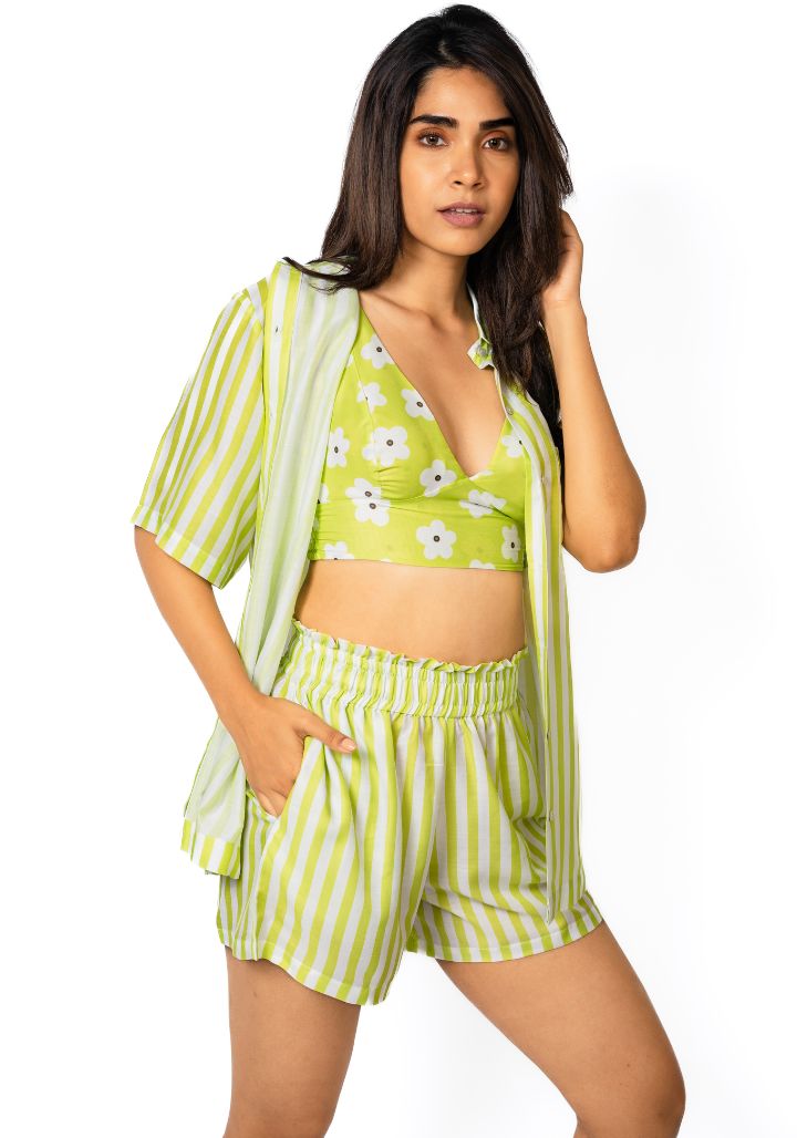 3-Piece Striped Muslin Beachwear Set