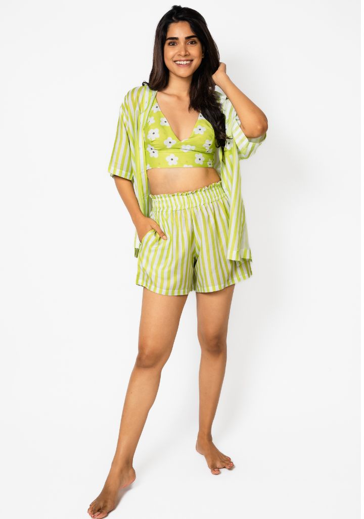 3-Piece Striped Muslin Beachwear Set