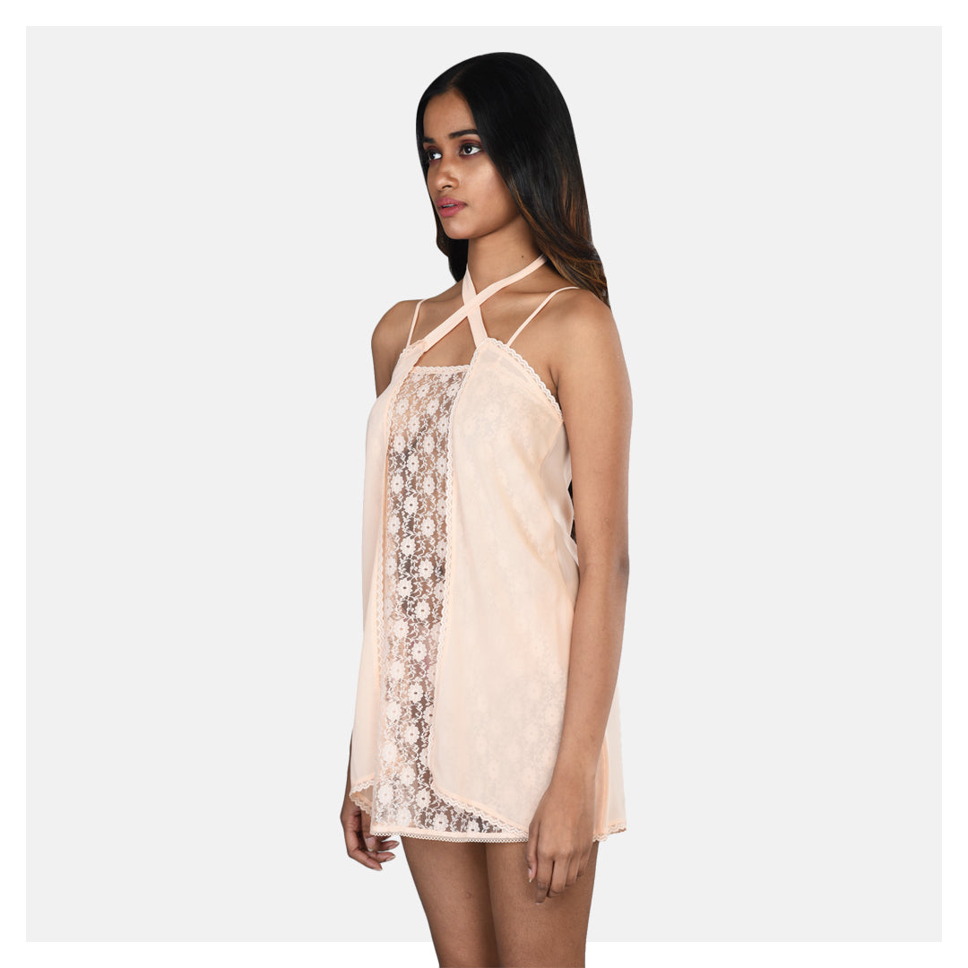 Peach Georgette Babydoll Lingerie for Women with Elegant Lace Detailing