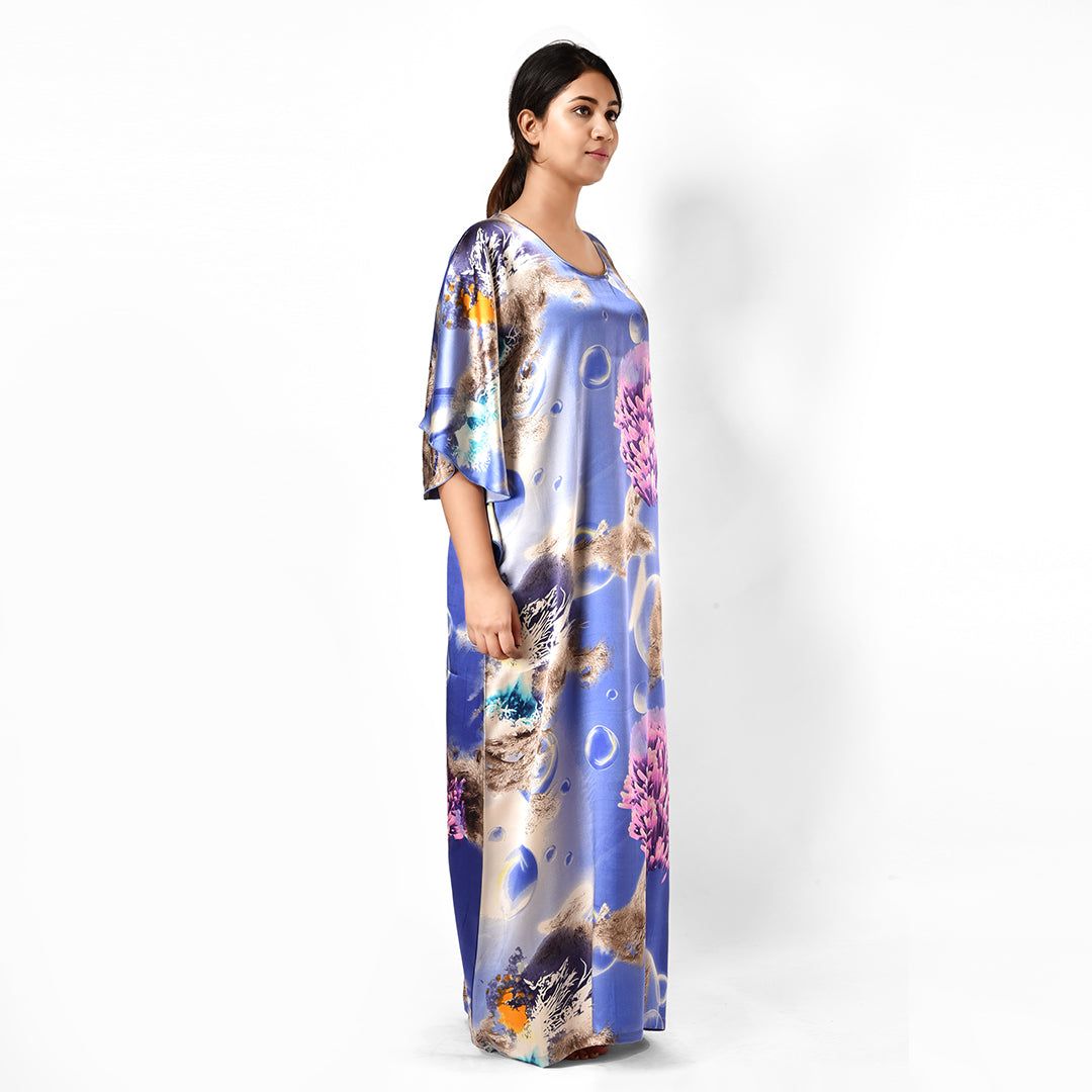 Women Multicolored Elegant Round Neck Silk Kaftan