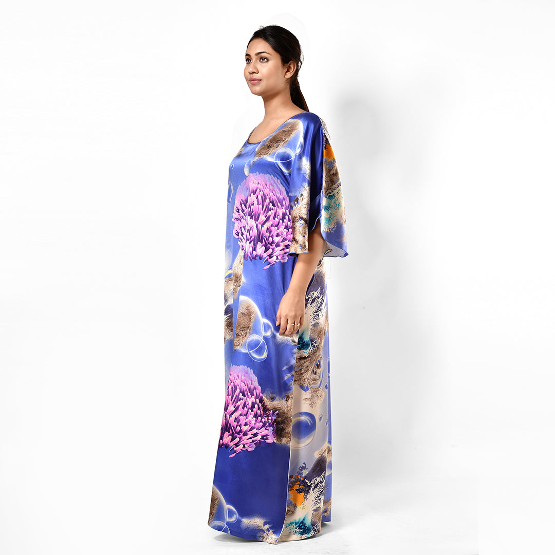 Women Multicolored Elegant Round Neck Silk Kaftan