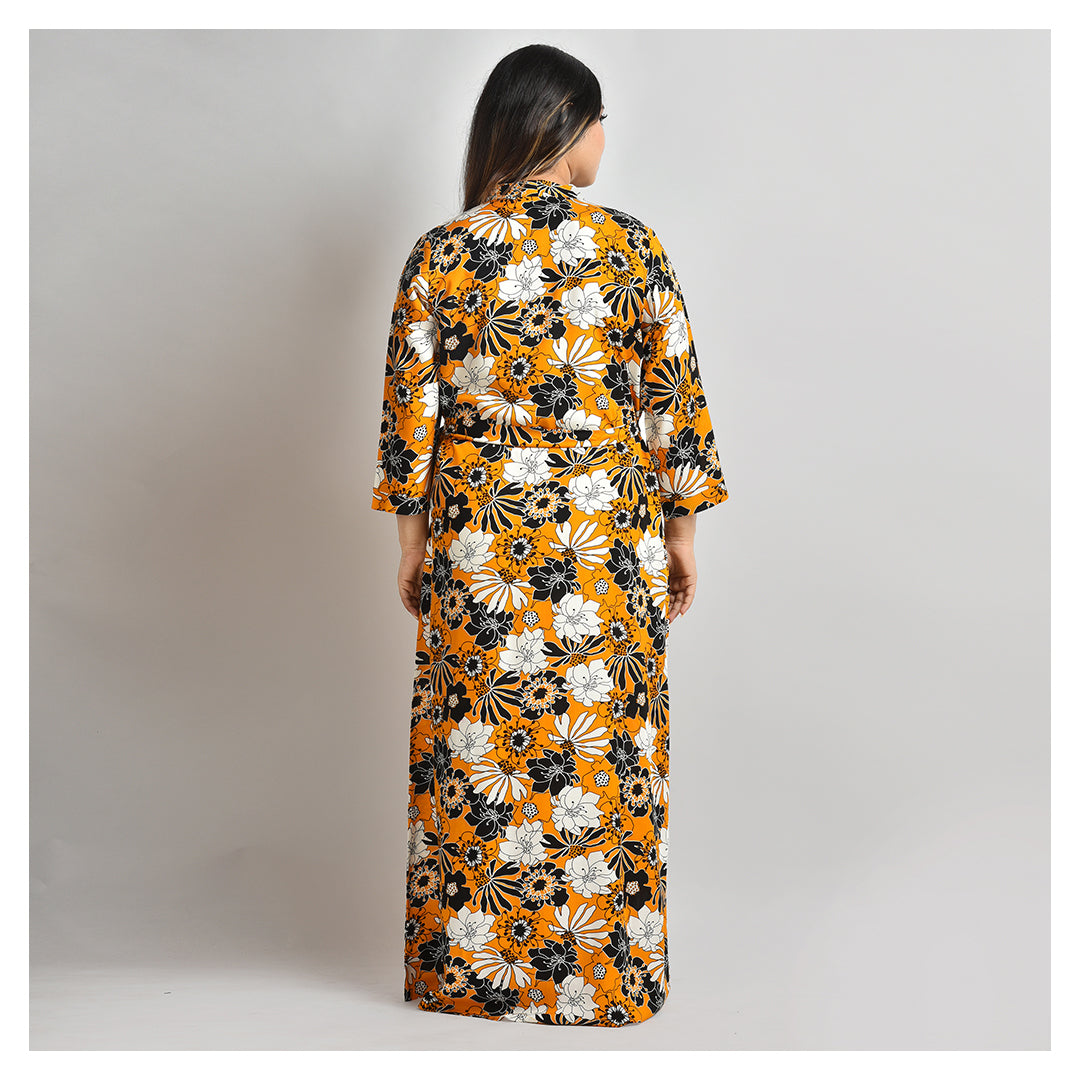 Trendy & Comfortable Women's Mustard Floral Print Cotton Rayon Robe