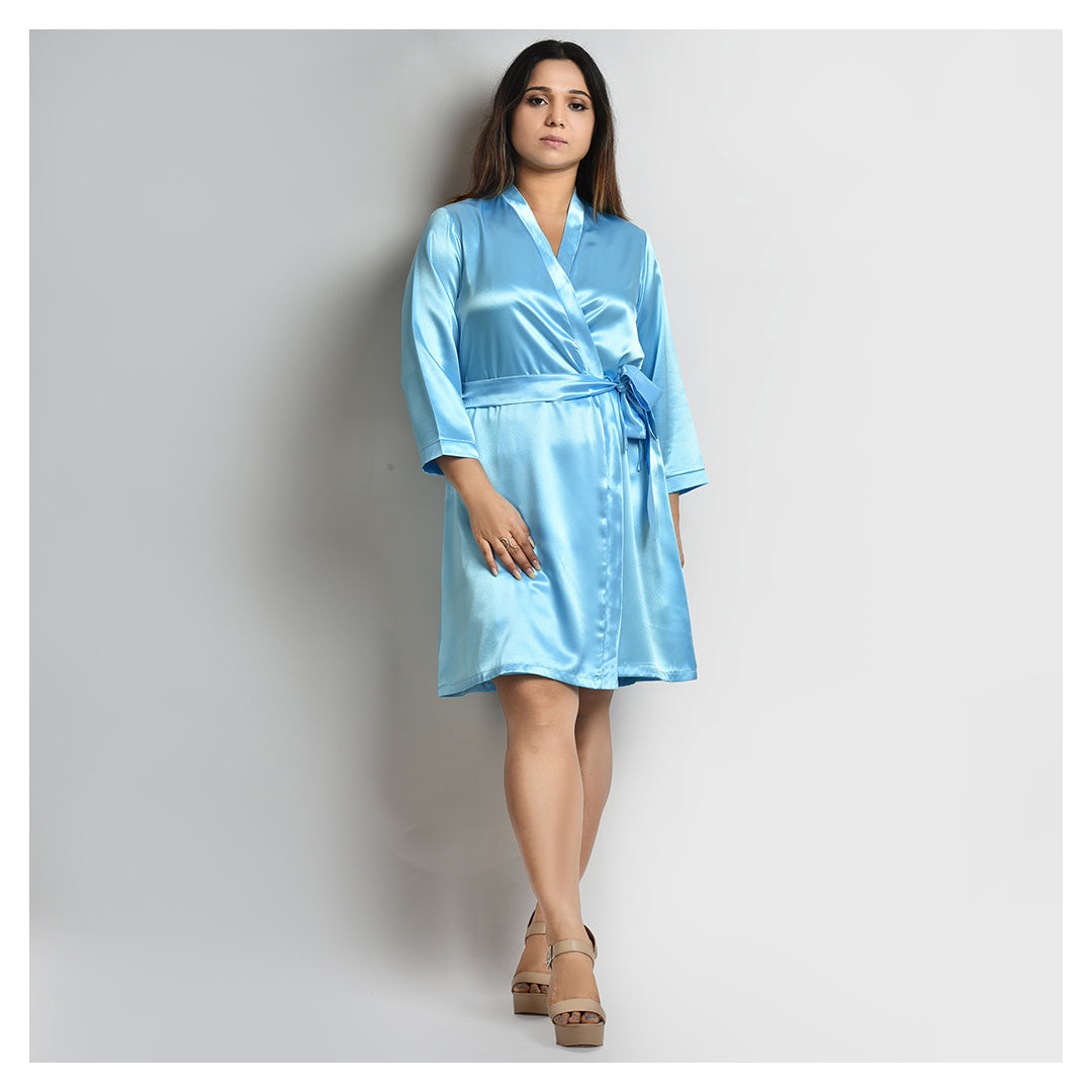 Woman Light Blue Color Short Robe