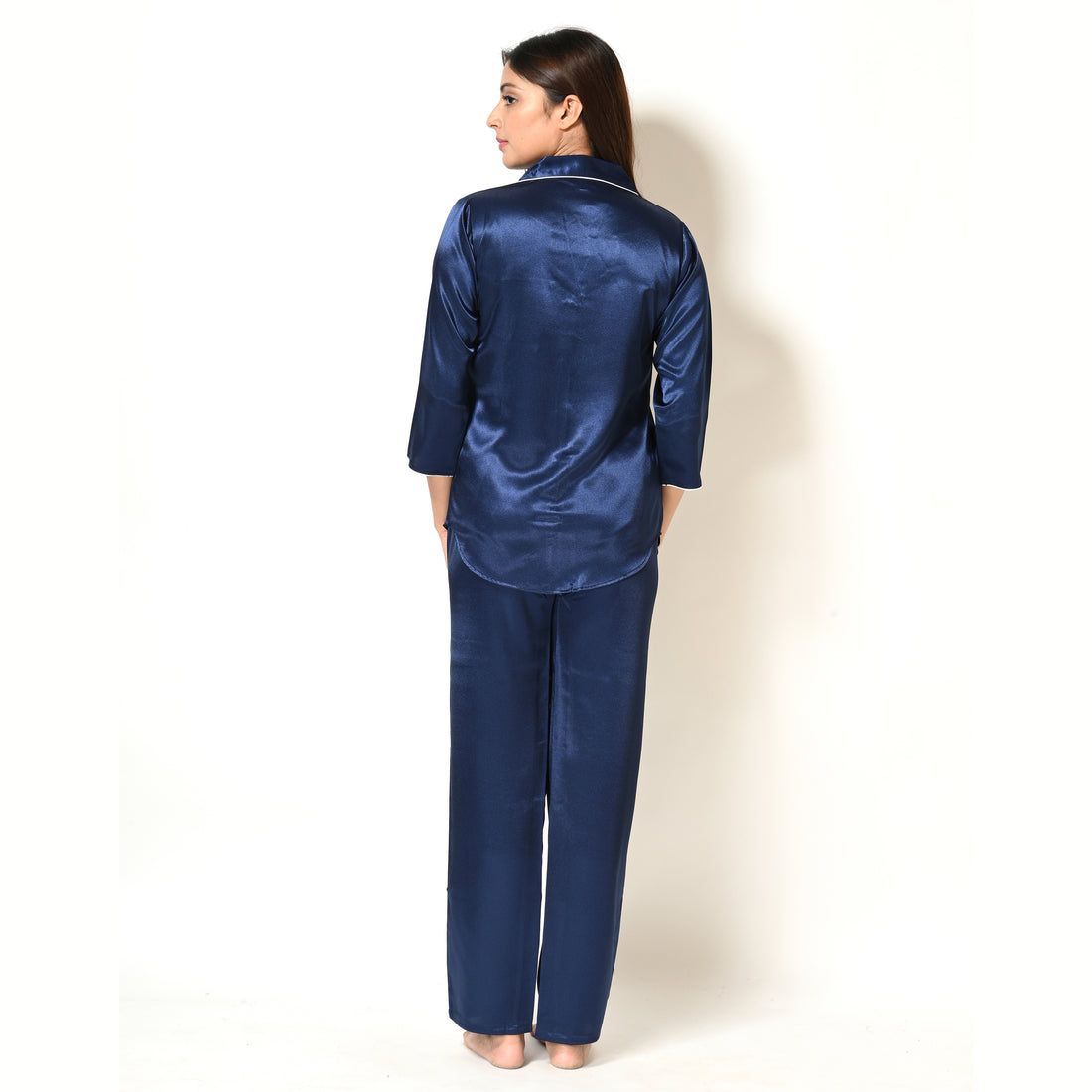 Classic Navy Blue Satin Women's Nightwear Set
