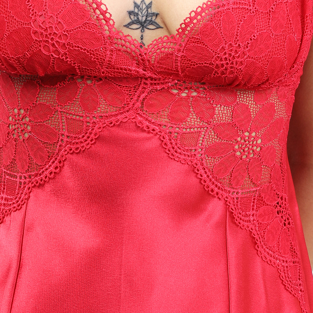 Elegant Maroon Satin Lace Shorts Set for Women
