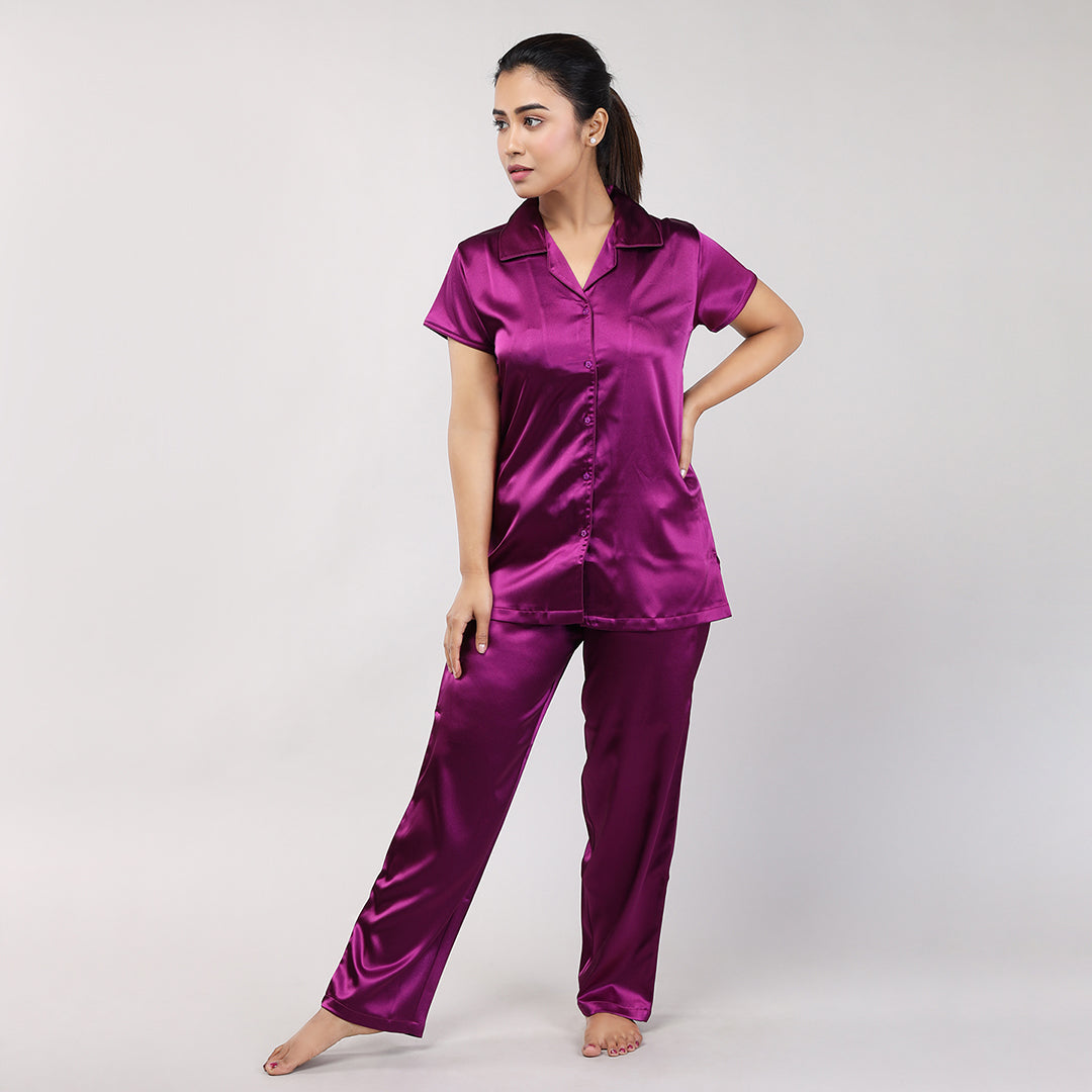 Luxury Purple Satin Nightwear Set for Women