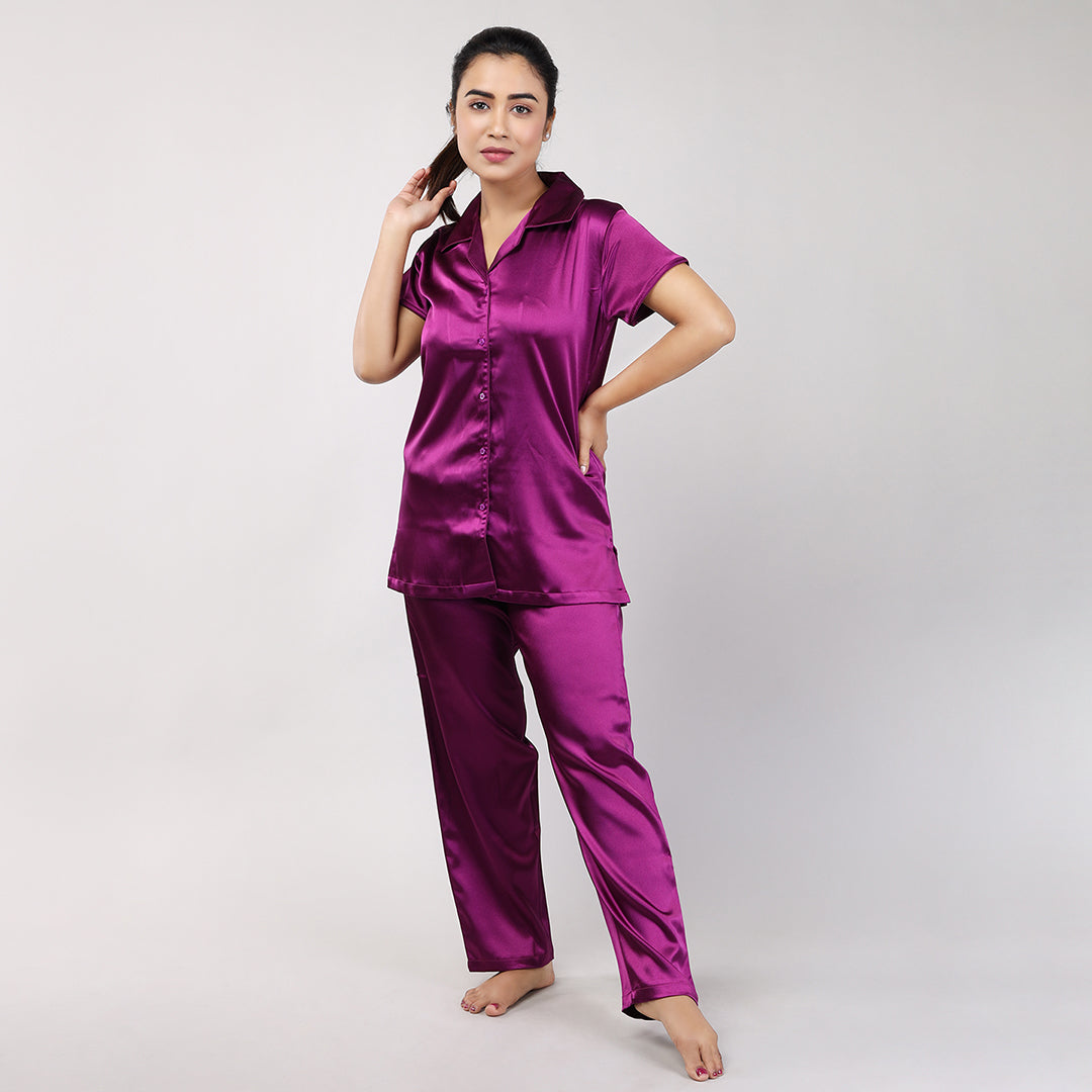 Luxury Purple Satin Nightwear Set for Women