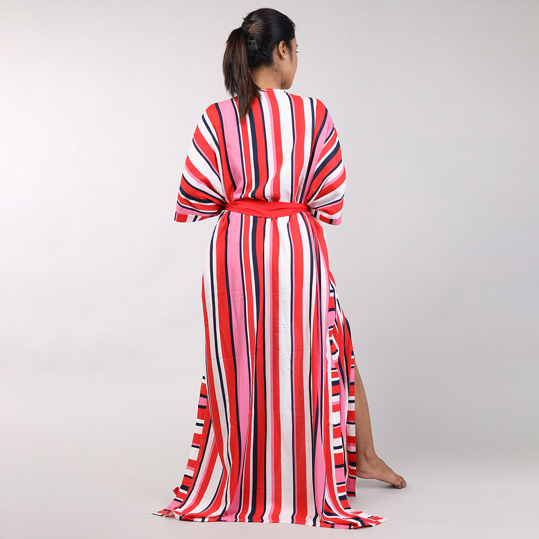Multi-Coloured Striped Rayon House Coats for Women
