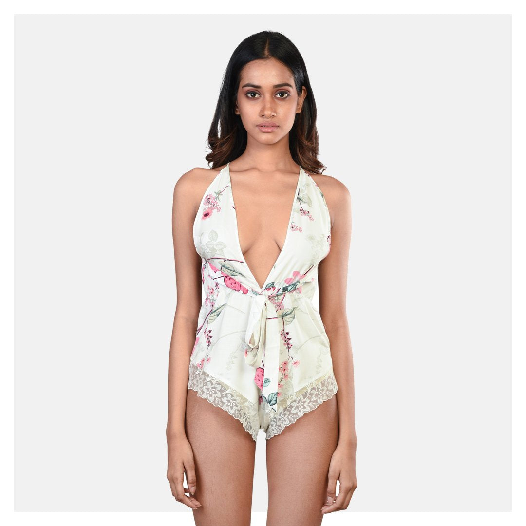 Stylish Off-White Floral Cotton Rayon Printed Playsuits for Women
