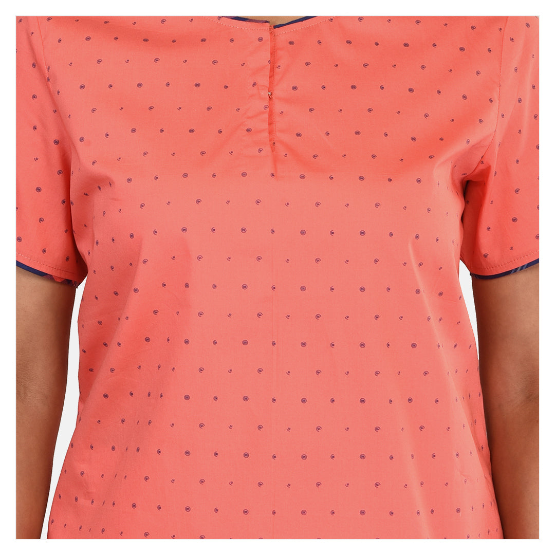 Stylish Women's Orange Cotton Shorts Set with Peachy Polka Dots
